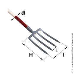 Hardened digging fork with socket 4 tines